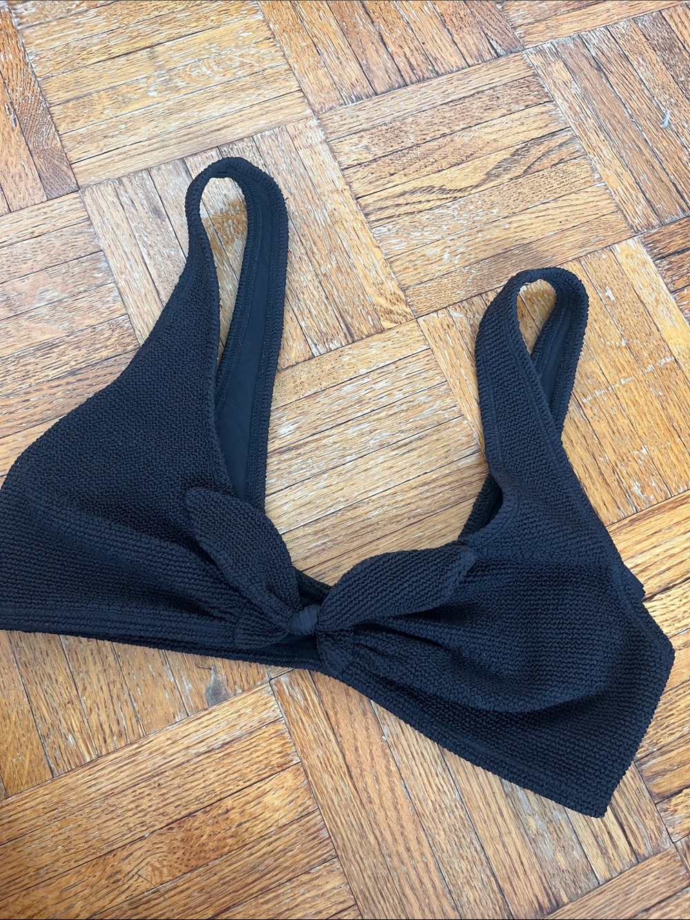 & other stories Black Smocked Bikini Top with Tie Detail - Picture 1 of 4